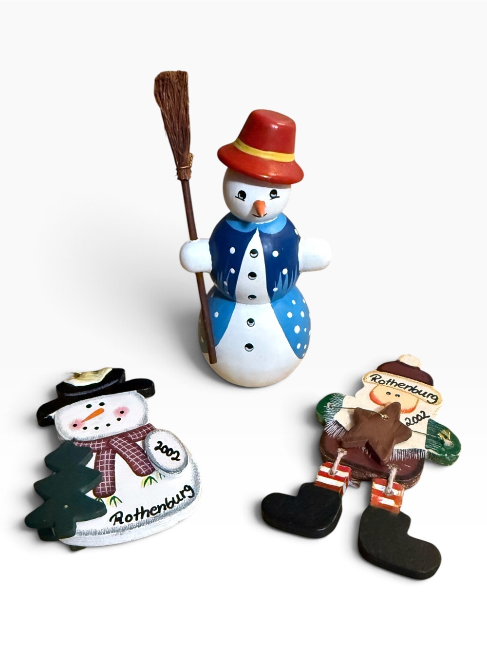 Vtg Authentic German Christmas Bundle: Rothenburg Ornaments & Wooden Snowman